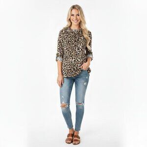 Ruby Road size small leopard print mock turtleneck sweatshirt